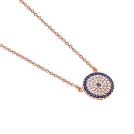 My Daily Styles 925 Sterling Silver Rose Gold-Tone Womens Evil Eye Hamsa White Blue CZ Pendant Necklace