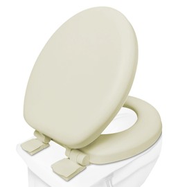 Plexon Soft Cushioned Toilet Seat, Round, Bone, Slow-Close Lid & Seat, Quick-Release Hinge, Easy To Clean & Change