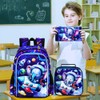 KLFVB 3PCS Boys Elephant Backpack, Water Resistant Kids Space Bookbag