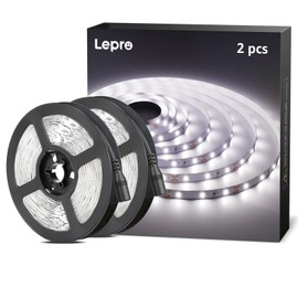 Lepro Lepro LED Strip Kaltwei?, 10M(5M*2) LED Streifen 12V Selbstklebend, Band jeder mit 300 Stck 2835 LEDs 2300 Lumen, 6000K Dimmbar Leiste, Kaltweiss DIY Lichtband fr Innen Heim Deko, kein Netzteil
