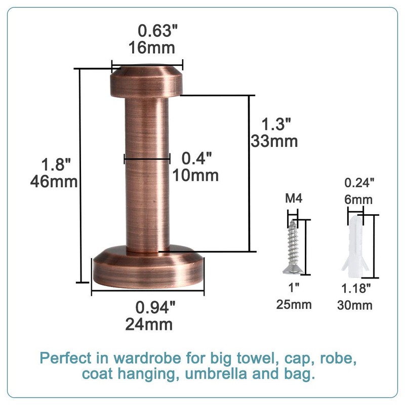 uxcell 2pcs Wall Hook Copper Wall Mounted 1.8 Inch Hooks