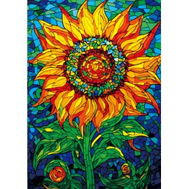 Bgraamiens Puzzle-Glass Sun Flower-1000 Pieces Rectangle Puzzle Stained Glass Art Color Challenging Beautiful Jigsaw Puzzles for Adults and Kids(GlassSun Flower)