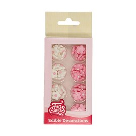 FunCakes Decorazioni di Zucchero Piccoli Fiori Mix Bianco e Rosa, Pronti all'Uso per la Decorazione di Torte, Facile per Cupcake, Muffin e Altro, Set e 64