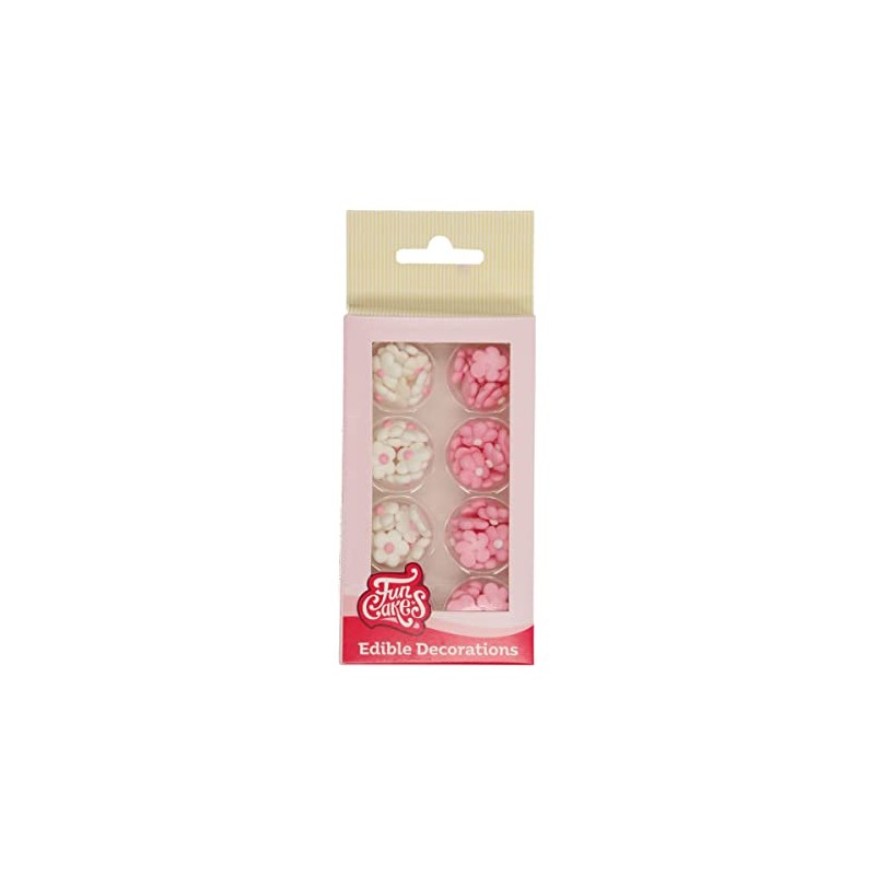 FunCakes Decorazioni di Zucchero Piccoli Fiori Mix Bianco e Rosa,