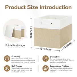 VQRTEXA 13 x 13 Inch Fabric Storage Cubes, 6 Pack Storage Basket with Handles, Cubic Fabric Storage Bins Foldable Storage Boxes for Home, Toys Organizer Shelf Basket for Cloth（White/Khaki）