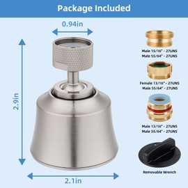 Hygie Rinse Kitchen Sink Faucet Head Replacement 4 Spray Faucet Sprayer Attachment with 2 Ball Joint, Big Angle Swivel, 55/64-27UNS Famale Thread, Male Thread Adapter Included, Brushed Nickel