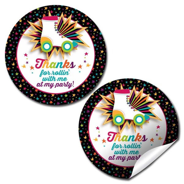 Roller Skating Birthday Party Thank You Sticker Labels, 40 2" Party Circle Stickers by AmandaCreation, Great for Party Favors, Envelope Seals & Goodie Bags
