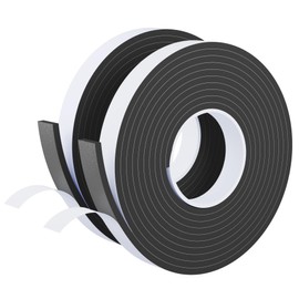 Weather Stripping Door Seal Black,1Inch Wide X 1/4 Inch Thick,Air Conditioner Window Seal,Self Adhesive Foam Tape High Density Foam Sealing Strip,Soundproof Foam Tape Roll,2 Rolls Total 32.8Ft