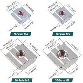 Yeepeo Pack of 20 T-Slot Nuts Slot 6 - Type B, M5 T-Slot Block Set T-Slot Carbon Steel T Slot Nut Set for Aluminium Profile Extrusion Slot 20 Series
