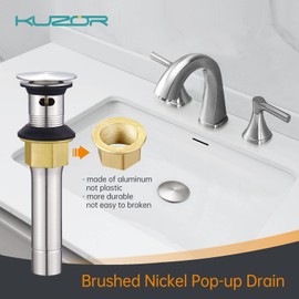 KUZOR 1PCS Stainless Steel Bathroom Sink Drain with Overflow - Easy to Install for Modern Bath/Vanity/Vessel Pop Up Drain- Fits Sink Holes, 1-5/8 to 2 inch Diameter - Brushed Nickel