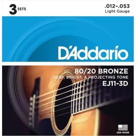 D'Addario EJ11-3D 80/20 Bronze Acoustic Guitar Strings Fine Gauge 12-53 3 Sets