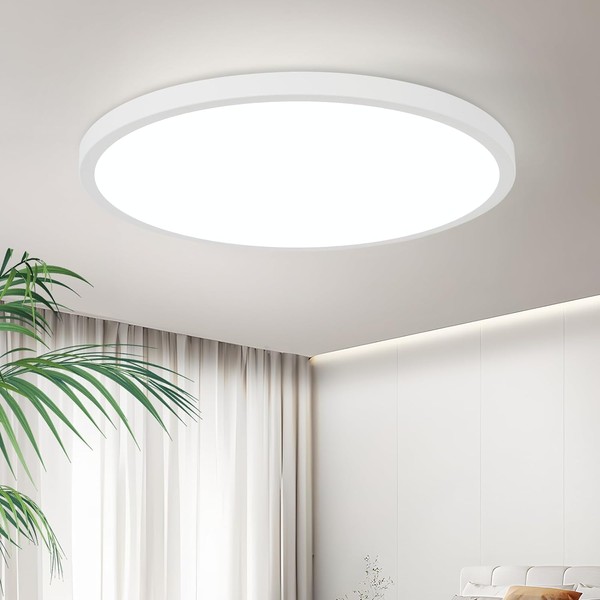Glitzerlife Morden LED Ceiling Light Flat Round 18 W White 6000 K Bathroom Lamp IP44 Waterproof Cool White Ceiling Light Diameter 29.5 cm Ultra Thin for Bathroom, Kitchen, Hallway, Bedroom, Bathroom