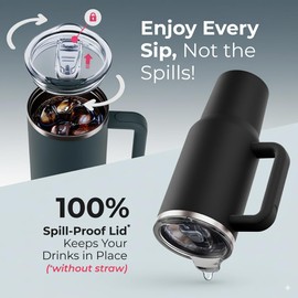 tweevo 40 oz Tumbler With Handle and Straw Made of Stainless Steel - Double Wall Vacuum Insulated Tumbler With Lid - Sweat Proof Easy Grip, BPA-Free, Dishwasher Safe Tumbler (Black)