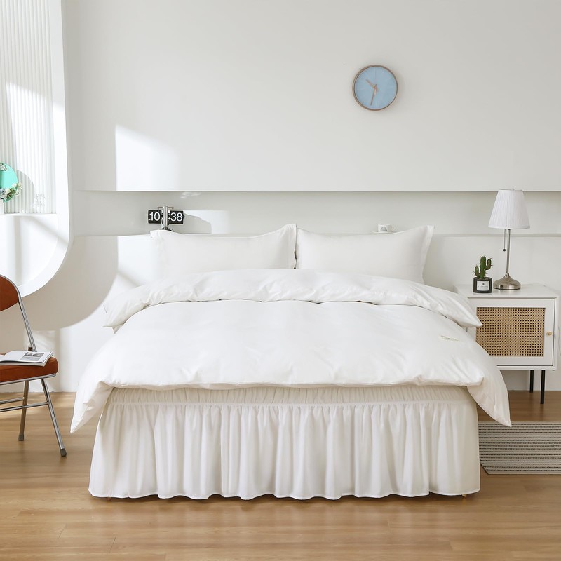 MEILA Wrap Around Bed Skirt Three Fabric Sides Elastic Dust