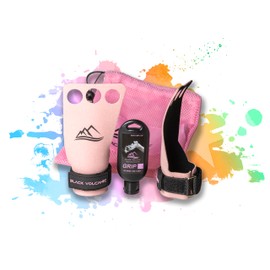 Black Volcanic- Crossfit Grips, Carbon Hand Grips for Women in Pink, Grips for Gymnastics bars, Crossfit, Grips for weight lifting, FREE Pink Liquid Chalk and Mesh bag.