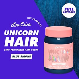 Lime Crime Unicorn Hair Dye, Blue Smoke - Navy Blue Fantasy Hair Color - Full Coverage, Ultra-Conditioning, Semi-Permanent, Damage-Free Formula - Vega