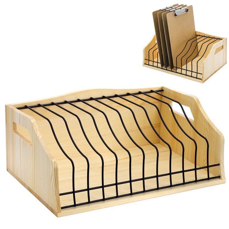 Youeon Large Vertical Clipboard Holder, 12 Slots Wood and Metal