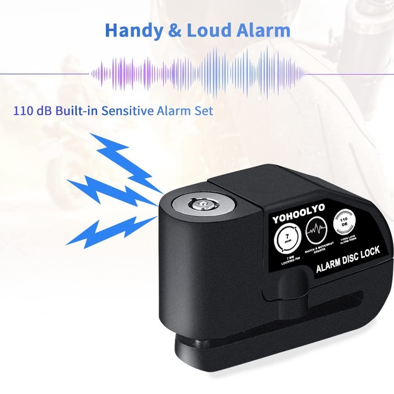 Yohoolyo Alarm Disc Lock Motorcycle Disc Brake Lock Anti-theft Waterpr