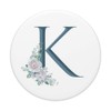Letter K Teal Blue Floral Initial Monogram on White