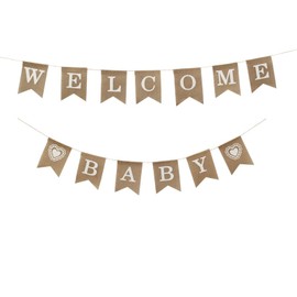 Welcome Baby Shower Banner, Burlap Banner Sign, Vintage Pregnancy Announcement Baby Shower Party Decorations, Gender Reveal Party Supplies (118“,Brown)