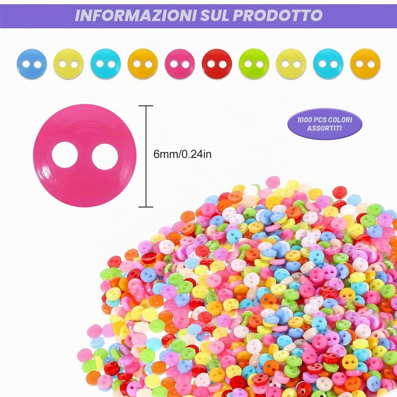 Bottoni piccoli da 6 mm per artigianato, 1000 pezzi di