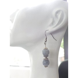 Blue quartz bead and Tibetan bead earrings