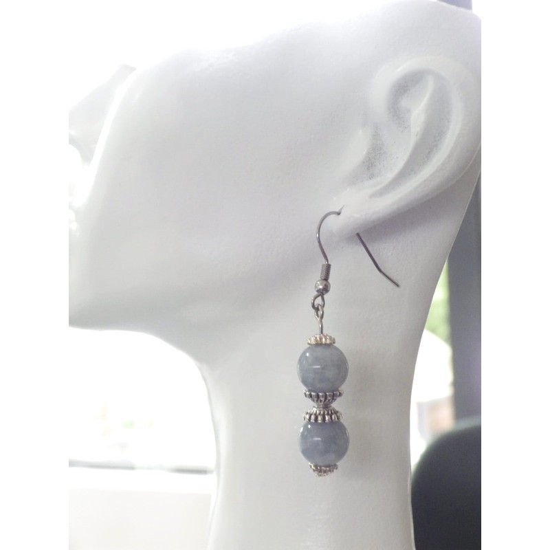 Blue quartz bead and Tibetan bead earrings