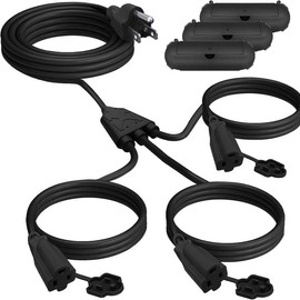 Extension Cord 1 to 3 Splitter, Max 13/28/38FT End to End (25/40/50FT Total), with 3 Weatherproof Covers for Indoor and Outdoor, 16/3 SJTW Weatherproof Wire for Holiday Decoration Light, UL Listed, Green/Black - Color: Black, Size: 40FT