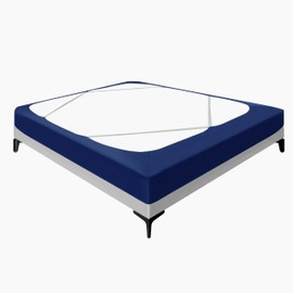 Biscaynebay Decorative Box Spring Cover Queen Size, Navy Jersey Luxurious Jersey Knitting Stretchy Wrap Around 4 Sides Bed Skirt for Home/Hotels, Easy Fit Wrinkle & Fade Free Machine Washable