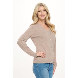 Mariyaab Women's 100% Cashmere Soft Long Sleeve V Neck Button Cardigan (2408, Latte, M)