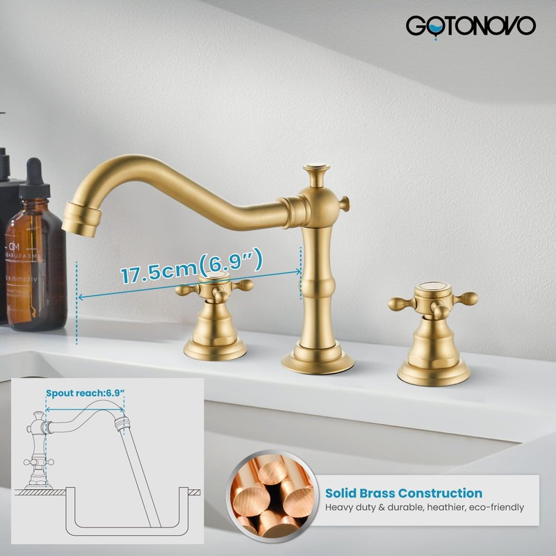 gotonovo 3 Hole Widespread Bathroom Sink Faucet Double Cross Handle