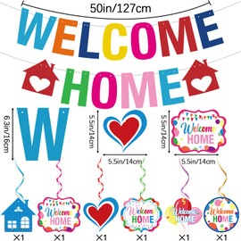 Welcome Home Decorations – Pre-Strung Colorful Welcome Home Banner with 6 Hanging Swirls, Ready to Use Party Decor for Homecoming, New Homeowners, Military, Travel, or Hospital Return Celebrations