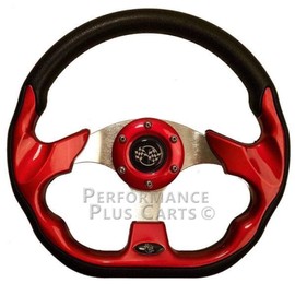 Performance Plus Carts EZGO 12.5" Red Golf Cart Steering Wheel with Black Adapter Hub