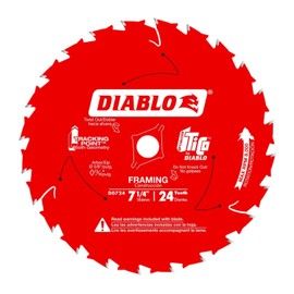 Diablo Framing Saw Blade for Wood - 7-1/4" Diameter, 24 ATB Teeth, 5/8" Arbor, .059" Kerf, 15� Hook Angle, .040" Plate, 8000 Max RPM - D0724X