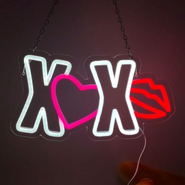 XOXO Valentine's Day Neon Sign Dimmable Valentine's Day LED Neon Sign Wall Decoration Gift for Couple Wedding Party Valentine's Day Party Decorations 13.3 * 7.3 Inch