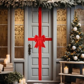 Yinkin 6 Pcs Extra Large Christmas Cabinet Door Ribbon Bow 14.1 x 6.58 ft Door Decorations for Christmas Tree Fireplace Home Front Outdoor(Red)