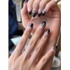 Chrome Black Handmade Nail Tips - Coffin Egg / 크롬