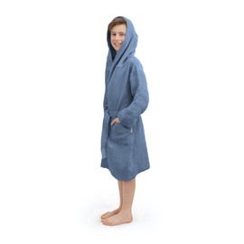 Ehrenkind® Children's Muslin Bathrobe with Hood, 100% Organic Cotton, Children's Bathrobe, Gentle, Soft & Quick-Drying, Denim Blue, 74/80