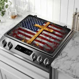 Stove Top Covers for Electric Stove,Flag Cross Heat Resistant Glass Cooktop Cover Protector for Kitchen Ceramic Countertop Dish Drying Mats 28.5×20.5 in