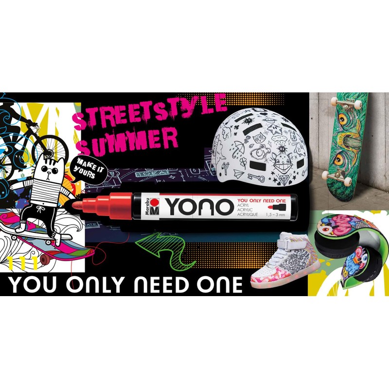 Marabu Yono Marker Pen, Bullet Tip, (1.5-3mm), Yellow, Cherry, Dark