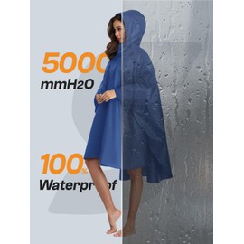 SaphiRose Adults Rain Poncho Waterproof Raincoat Unisex Hood with Pocket (Navy)
