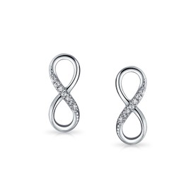 Infinity Symbol Cubic Zirconia Pave CZ Colorless Stud Earrings For Women or Girls 925 Sterling Silver 6MM