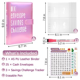elephtree 100 Envelopes Challenge Binder Money Savings Challenges Book to Save $5,050 and $500 and $10,000, A5 Money Saving Planner Budget Binder with Cash Envelopes