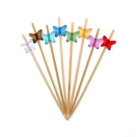 BambooMN 3.9" (10cm) Decorative Acrylic Butterfly Bamboo Cocktail Fruit Sandwich Picks Skewers for Catered Events, Holiday, Restaurants or Buffets Party Supplies, 100 Pieces