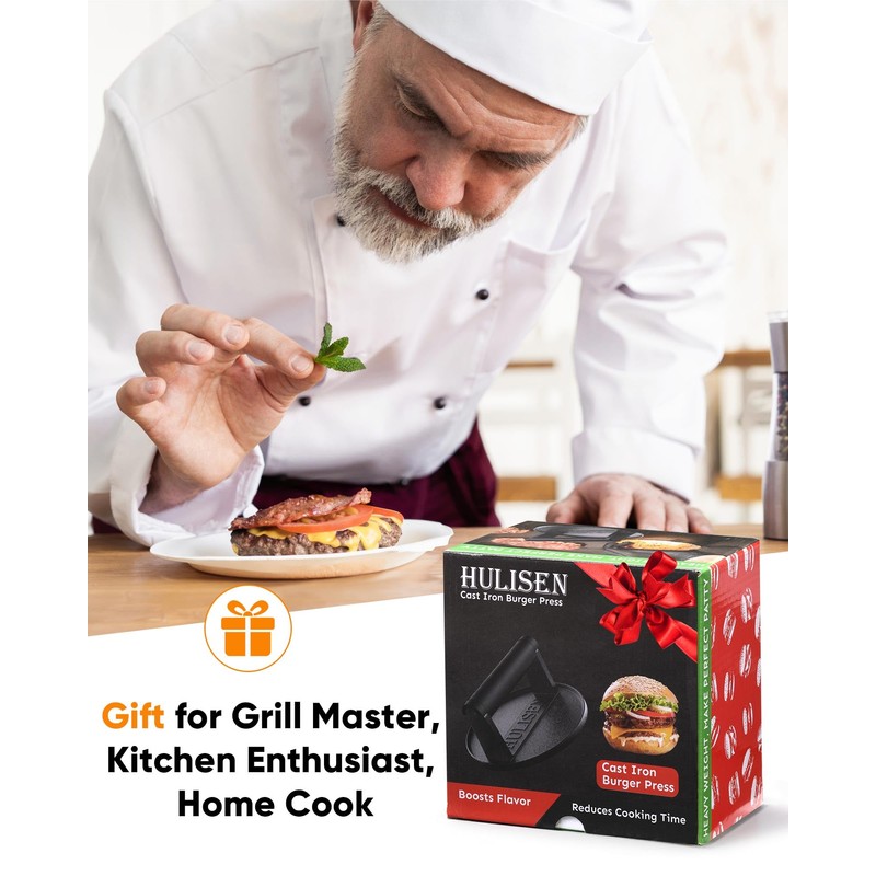 HULISEN Pre-Seasoned Cast Iron Burger Press Includes 100 Pcs Patty