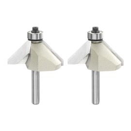 sourcing map 2pcs 45 Degree Chamfer Router Bit 1/4 Inch Shank 7/8" Cutting Edge Carbide Tip with Bearing for Woodworking Milling Cutter Tool, Gold