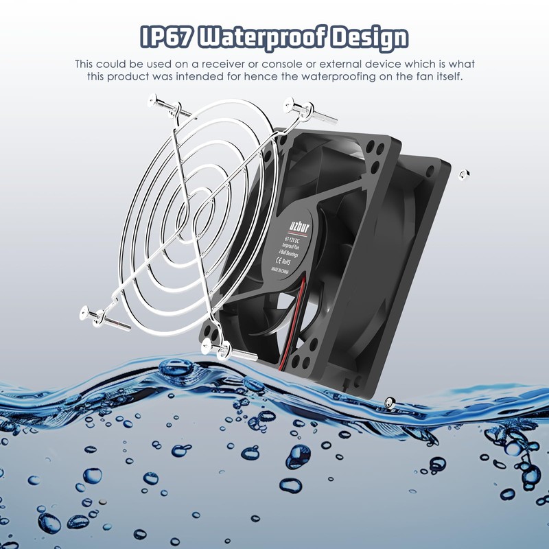 Yeuzbur IP67 Waterproof Fan 80×25mm 12v Fan DC 2-Pin 2-Pack