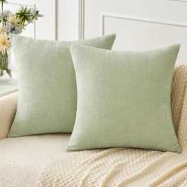 MIULEE Pack of 2 Sage Green Throw Pillow Covers 18x18 Inch Soft Chenille Pillow Covers for Sofa Living Room Couch Solid Dyed Cases