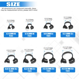 Glarks 48Pcs 8 Size Heavy Duty Black Double Gripping Nylon Hose Clamps Set, 6.6-27.2mm Plastic Snap Ratcheting Clamps Assortment Kit (Black 48Pcs)