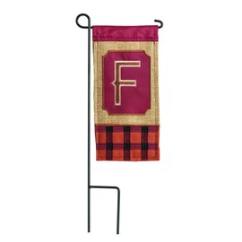 Magnolia Garden Monogram F Red and Black Buffalo Plaid 4 x 8.5 Mini Burlap Double Applique Outdoor Harvest House Flag